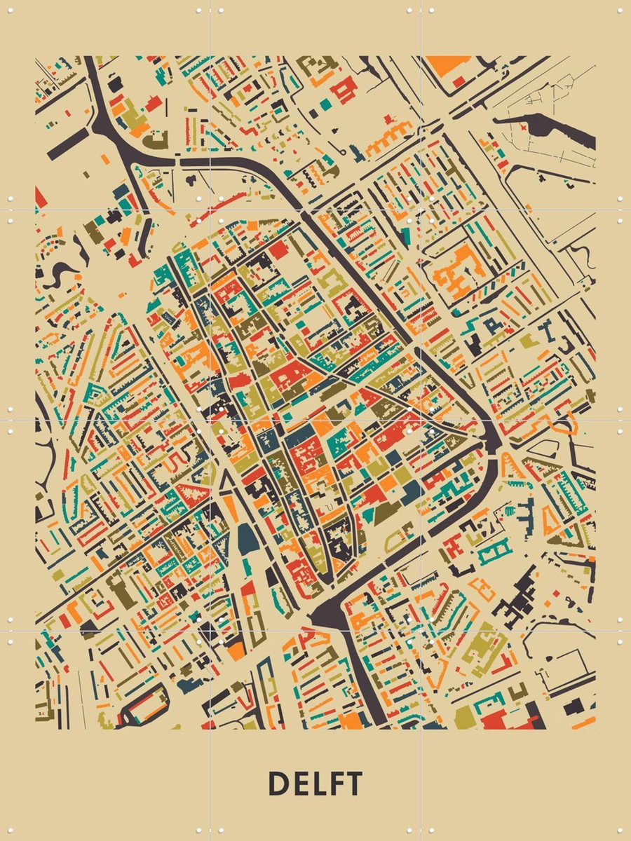 IXXI Delft Mosaic Map, Kunst in Kaart - 60 x 80 cm - Gratis ophangtool - Grote wanddecoratie en posters - Digitale Kunst, Geometrische Kunst, Grafisch