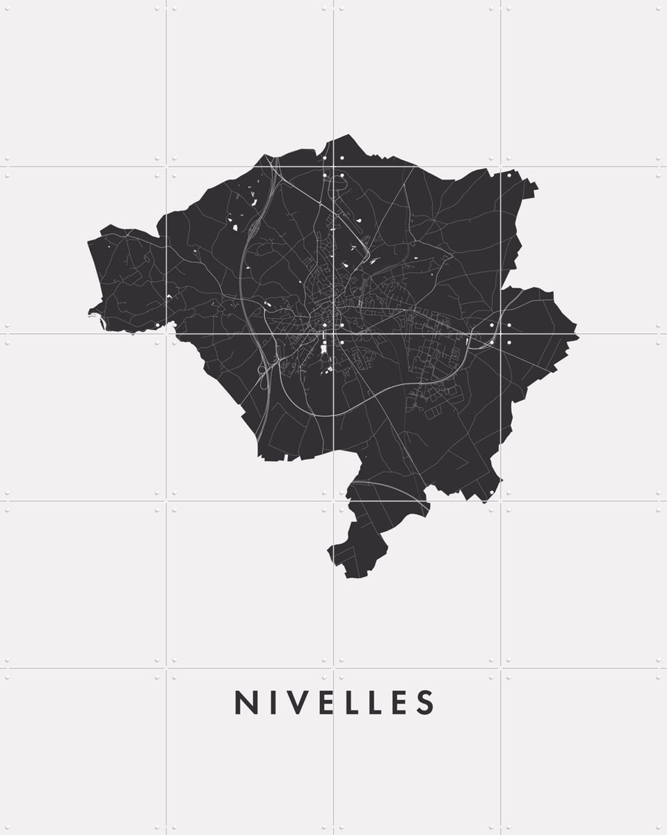IXXI Nivelles City Map, Kunst in Kaart - 80 x 100 cm - Gratis ophangtool - Grote wanddecoratie en posters