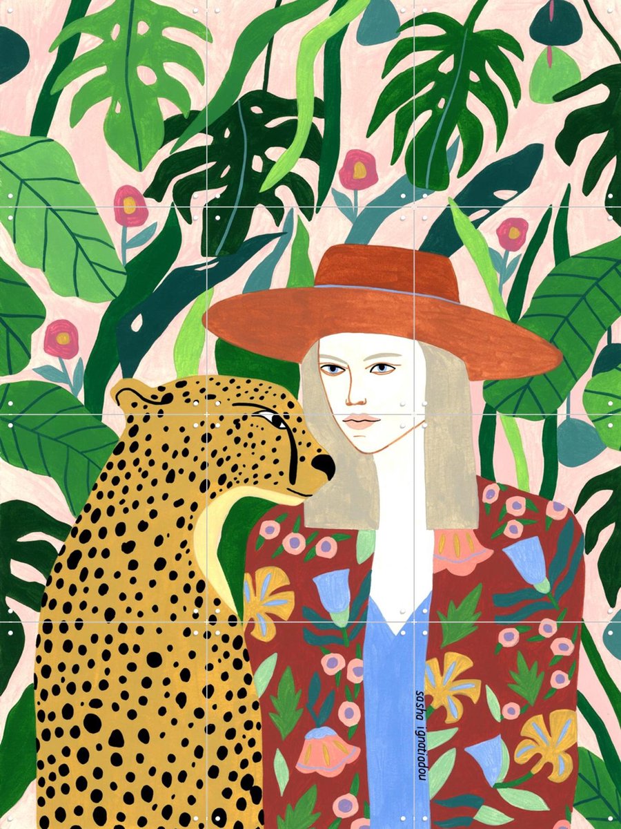 IXXI Safari, Sasha Ignatiadou - 60 x 80 cm - Gratis ophangtool - Grote wanddecoratie en posters - Pop art, Speels, Illustraties, Kleurrijk, Woonkamer