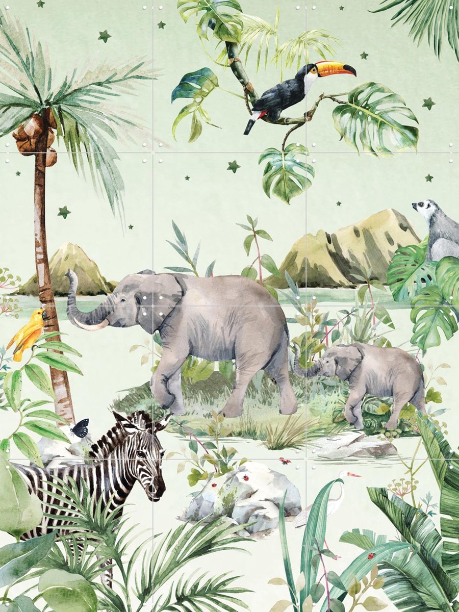 IXXI Tropical Circus, Creative Lab Amsterdam - 60 x 80 cm - Gratis ophangtool - Grote wanddecoratie en posters - Aquarel, Illustraties, Speels