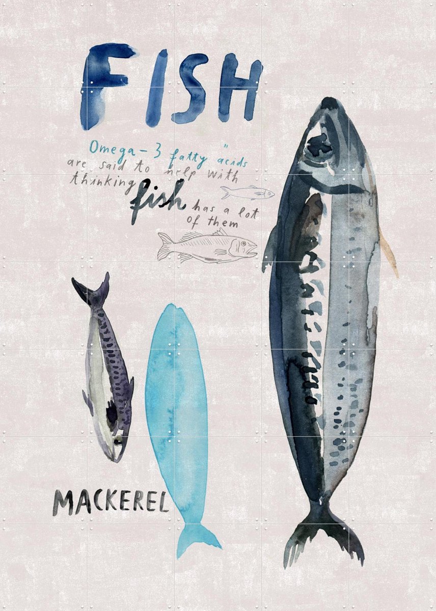 IXXI Fish, Signorinah - 100 x 140 cm - Gratis ophangtool - Grote wanddecoratie en posters - Illustraties, Aquarel, Woonkamer, Keuken, Eetkamer