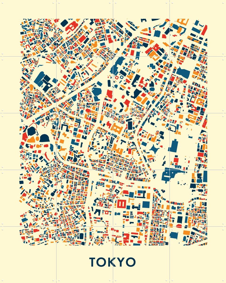 IXXI Tokyo Mosaic City Map, Kunst in Kaart - 80 x 100 cm - Gratis ophangtool - Grote wanddecoratie en posters - Illustraties, Kleurrijk, Digitale