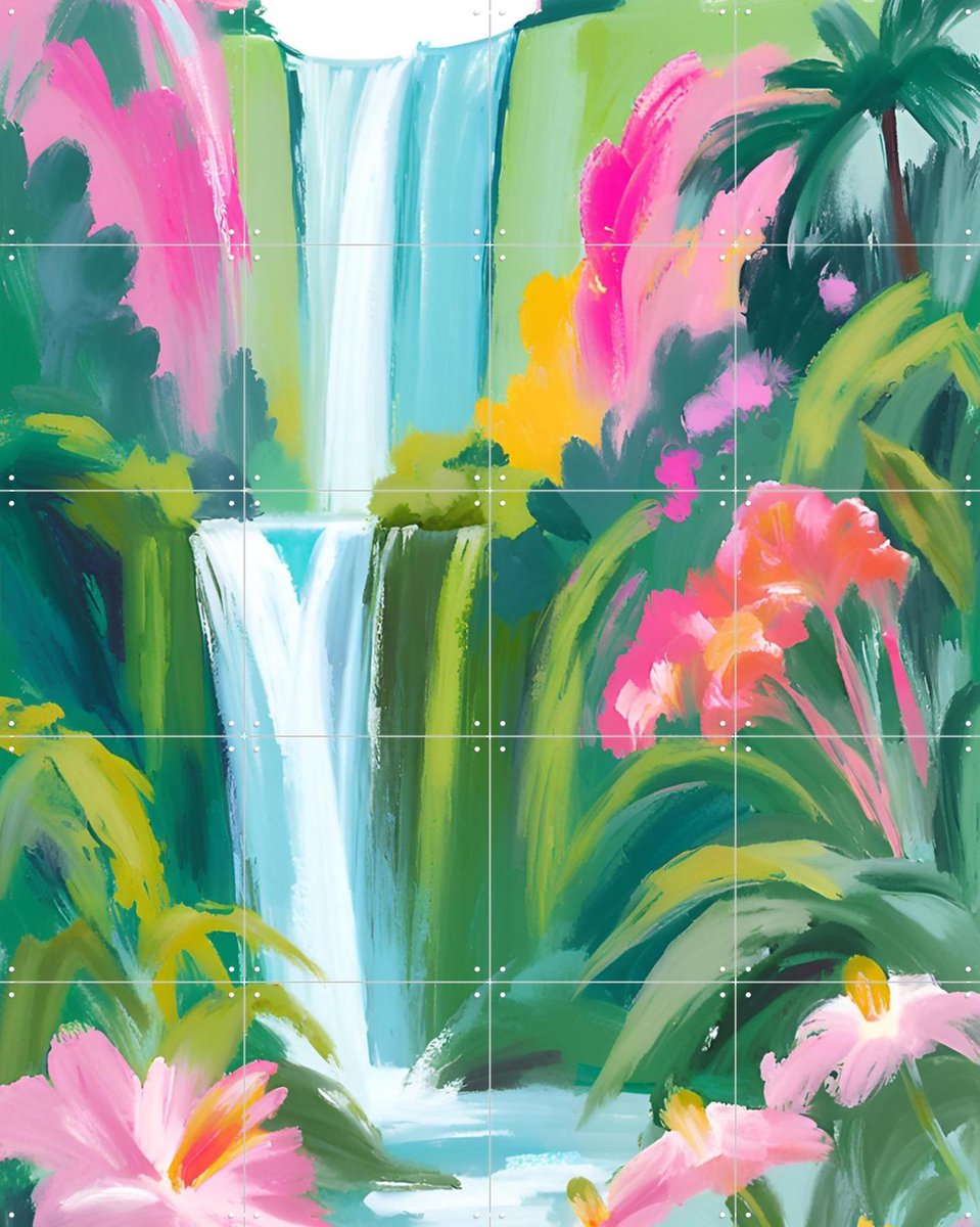 IXXI Waterfall, Ohkimiko & Various - 80 x 100 cm - Gratis ophangtool - Grote wanddecoratie en posters - Illustraties, Kleurrijk, Kwaststreken