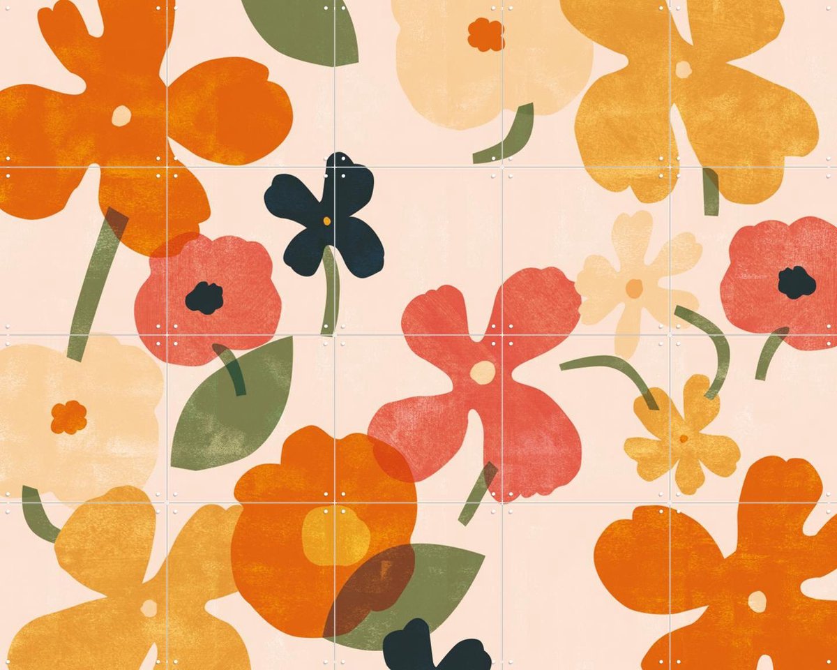 IXXI Little Flowers, Lotte Dirks - 100 x 80 cm - Gratis ophangtool - Grote wanddecoratie en posters - Illustraties, Vintage, Speels, Woonkamer