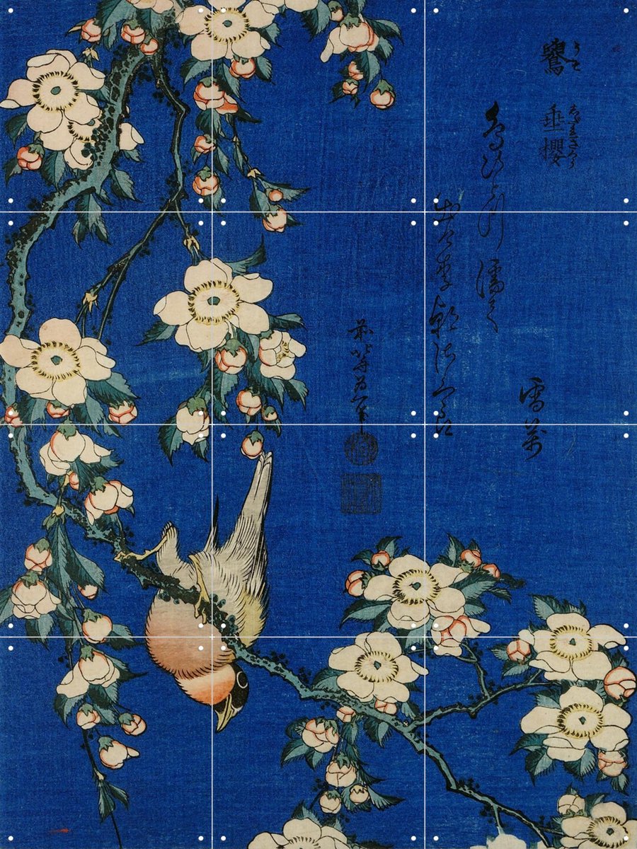 IXXI Birds Flowers Bullfinch, Katsushika Hokusai & British Museum - 60 x 80 cm - Gratis ophangtool - Grote wanddecoratie en posters - Ukiyo-e