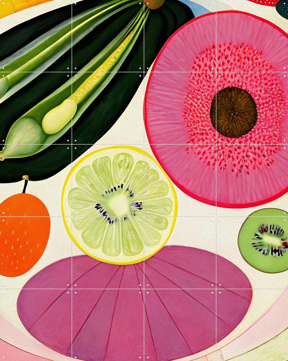 IXXI Fruit Symphony, Artclaud - 80 x 100 cm - Gratis ophangtool - Grote wanddecoratie en posters - Illustraties, Abstract, Kleurrijk, Woonkamer
