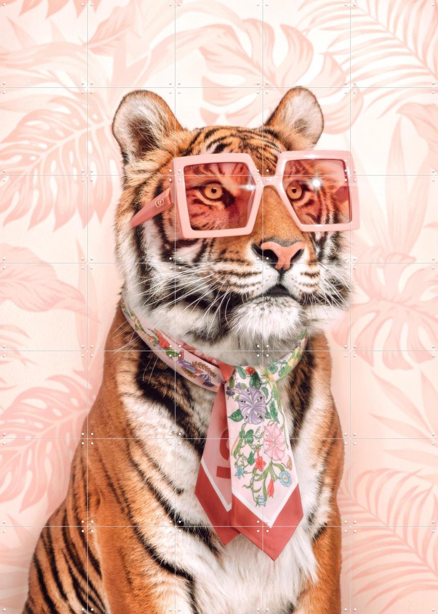 IXXI Fashion Tiger, Paul Fuentes - 100 x 140 cm - Gratis ophangtool - Grote wanddecoratie en posters - Illustraties, Speels, Pop art, Kleurrijk