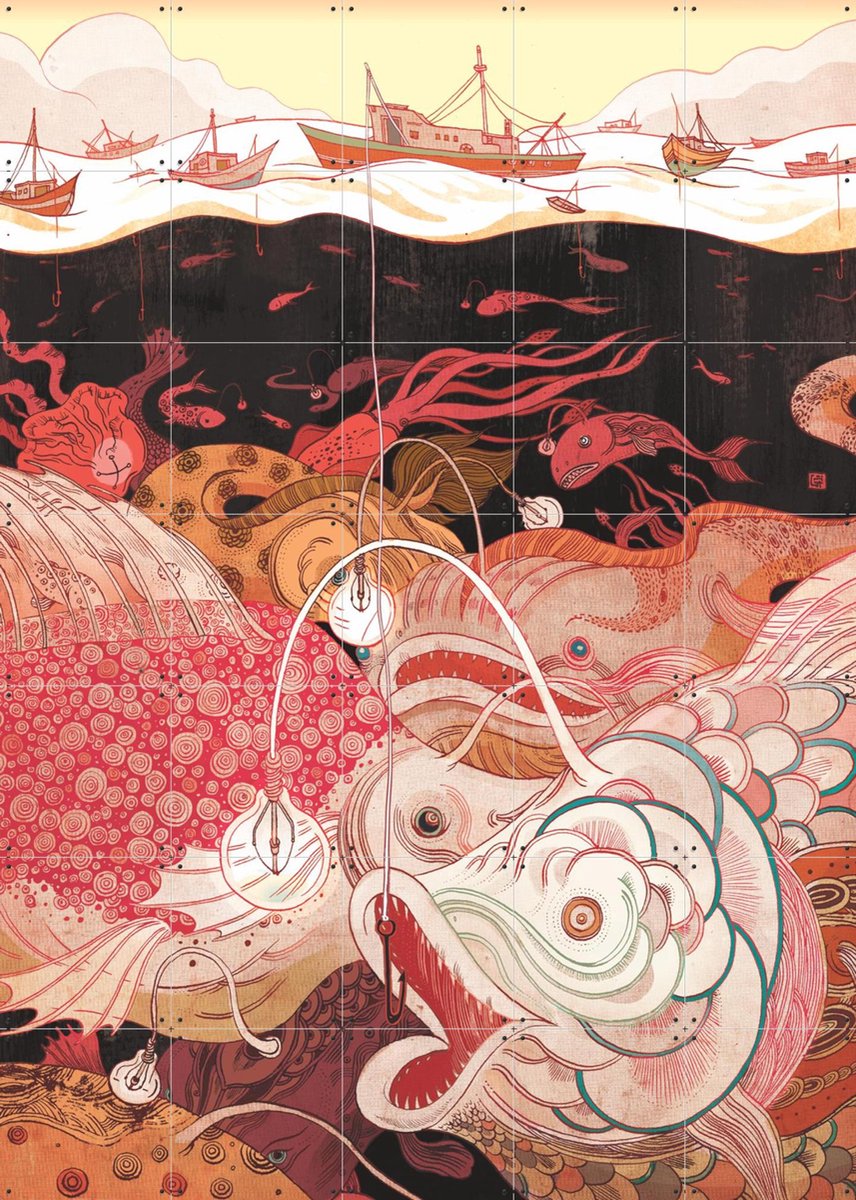 IXXI Deep Thinker, Victo Ngai - 100 x 140 cm - Gratis ophangtool - Grote wanddecoratie en posters - Digitale Kunst, Illustraties, Woonkamer, Zeeleven
