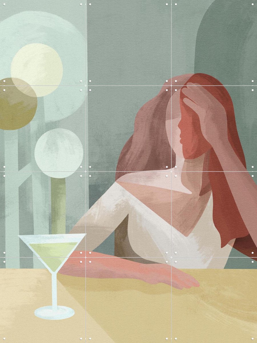 IXXI The Exhausted Mother, Goed Blauw - 60 x 80 cm - Gratis ophangtool - Grote wanddecoratie en posters - Digitale Kunst, Illustraties, Minimalisme