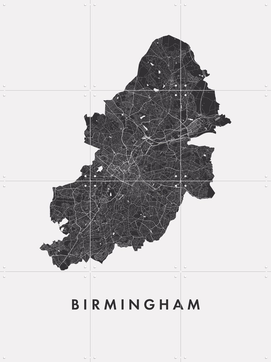 IXXI Birmingham City Map, Kunst in Kaart - 60 x 80 cm - Gratis ophangtool - Grote wanddecoratie en posters - Grafisch Ontwerp, Geometrische Kunst