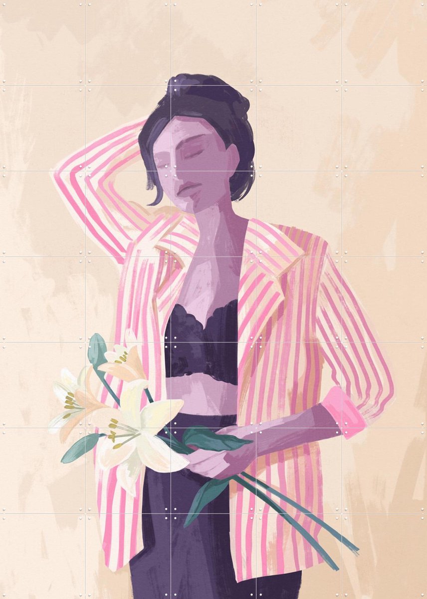 IXXI Lilly In A Jacket, Goed Blauw - 100 x 140 cm - Gratis ophangtool - Grote wanddecoratie en posters - Strepen, Illustraties, Digitale Kunst