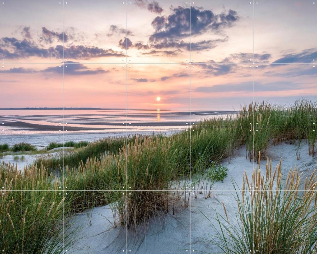 IXXI Relaxing sunset at the dune beach, Jan Becke - 100 x 80 cm - Gratis ophangtool - Grote wanddecoratie en posters - Fotografie, Naturalisme