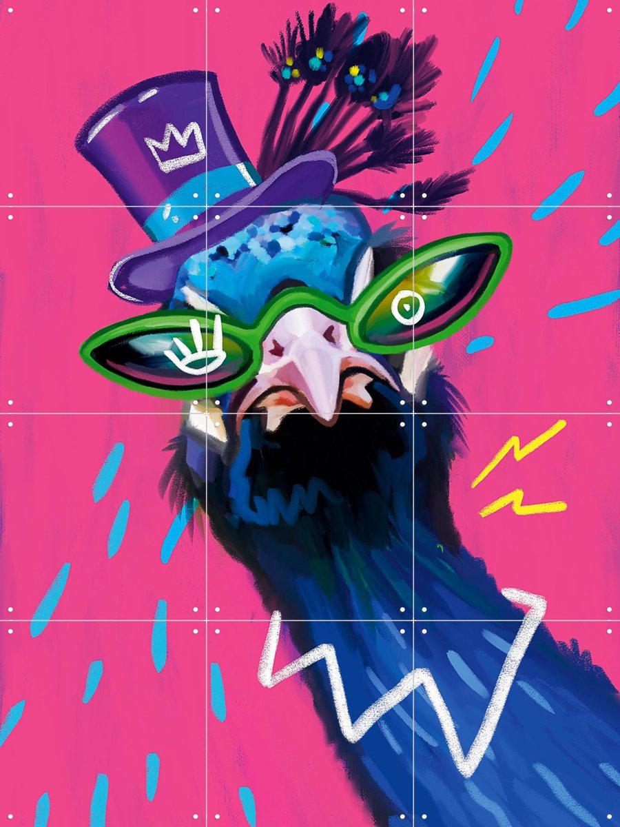 IXXI Party Peacock, Pop-art by Tadej - 60 x 80 cm - Gratis ophangtool - Grote wanddecoratie en posters - Illustraties, Kleurrijk, Pop art, Digitale
