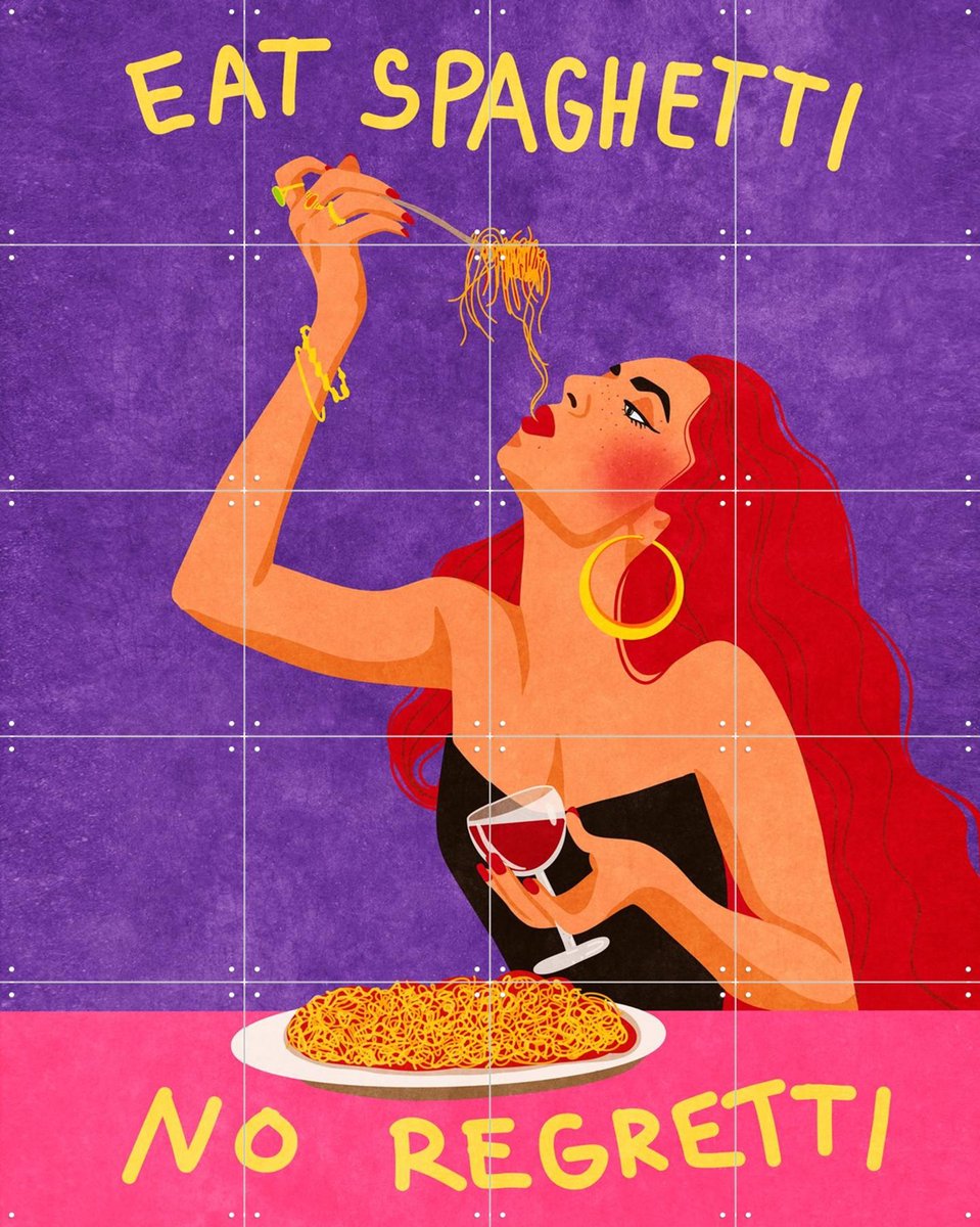 IXXI Eat Spaghetti No Regretti, Raissa Oltmanns - 80 x 100 cm - Gratis ophangtool - Grote wanddecoratie en posters - Illustraties, Pop art, Digitale