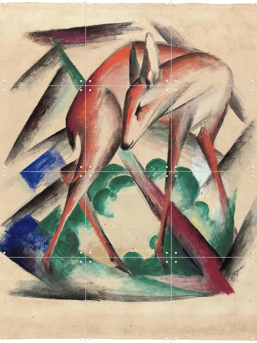 IXXI Deer 1912, Franz Marc & Bridgeman Images - 60 x 80 cm - Gratis ophangtool - Grote wanddecoratie en posters - Vintage, Kleurrijk, Klassiek