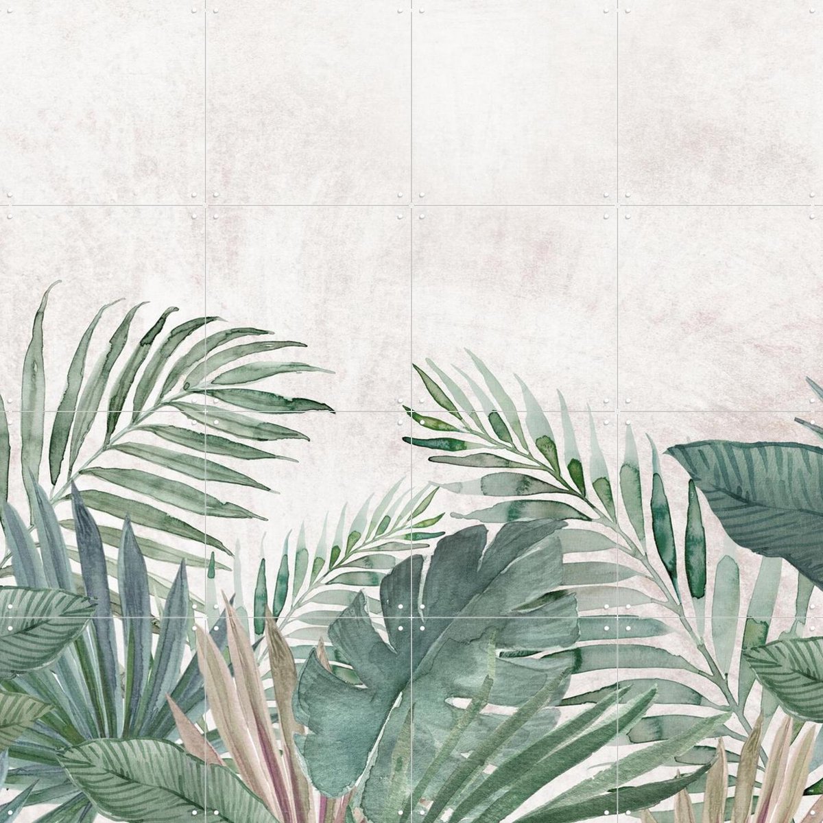 IXXI Tropical jungle watercolour palm leaves, Bloomery Decor - 80 x 80 cm - Gratis ophangtool - Grote wanddecoratie en posters