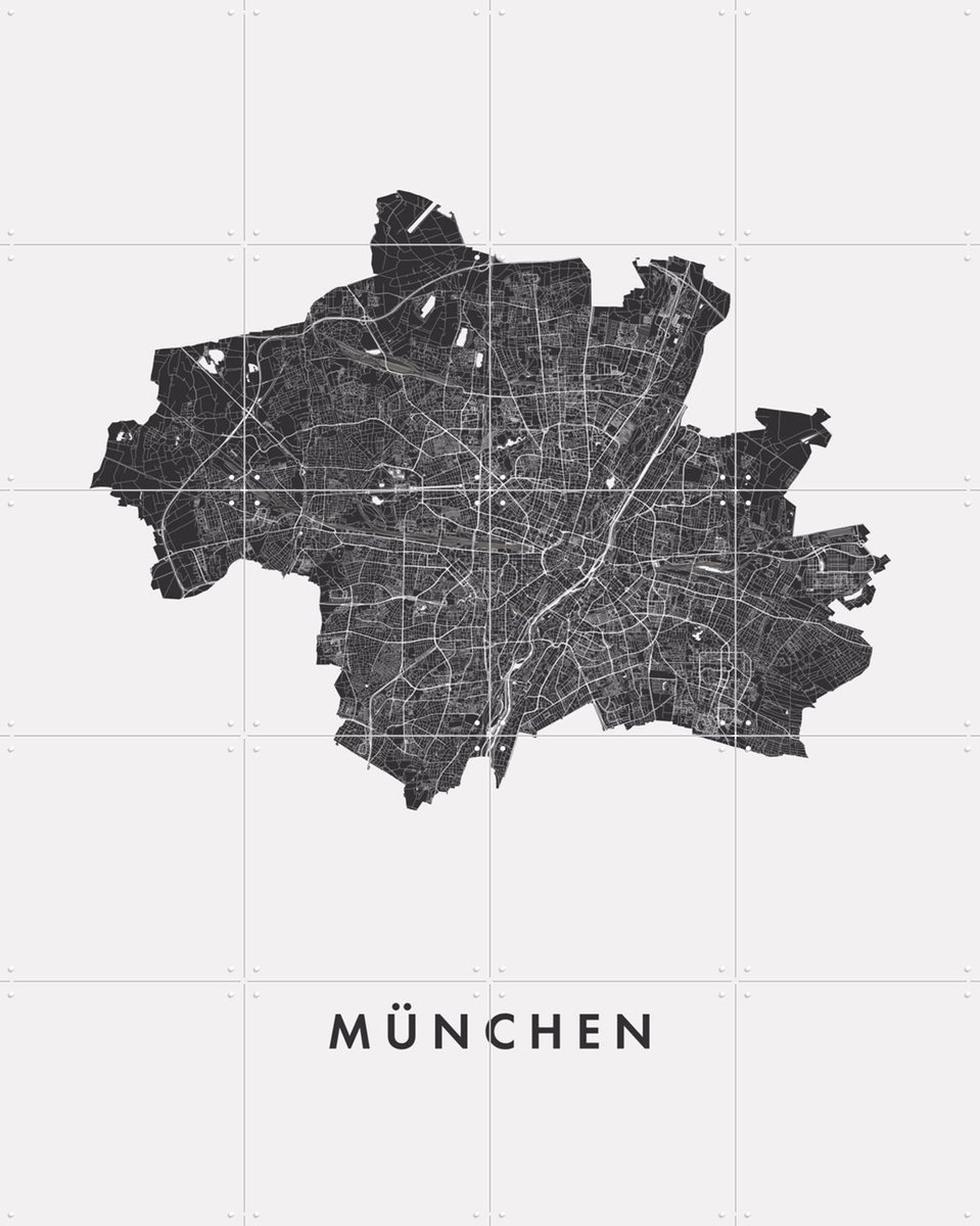 IXXI München City Map, Kunst in Kaart - 80 x 100 cm - Gratis ophangtool - Grote wanddecoratie en posters - Minimalisme, Geometrische Kunst, Grafisch