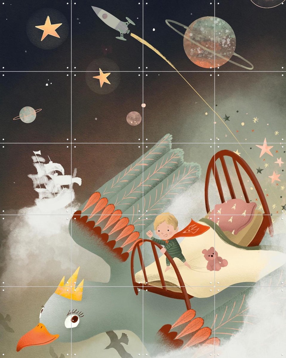 IXXI Dreamland, Goed Blauw - 80 x 100 cm - Gratis ophangtool - Grote wanddecoratie en posters - Speels, Kleurrijk, Illustraties, Fantasierijk