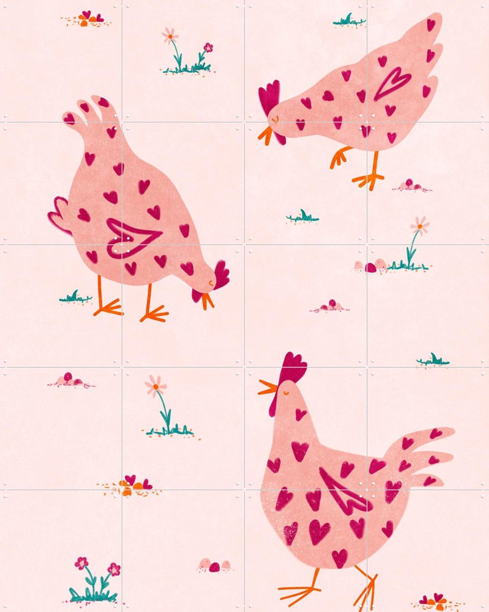 IXXI Chicken Love, Raissa Oltmanns - 80 x 100 cm - Gratis ophangtool - Grote wanddecoratie en posters - Kleurrijk, Illustraties, Fantasierijk
