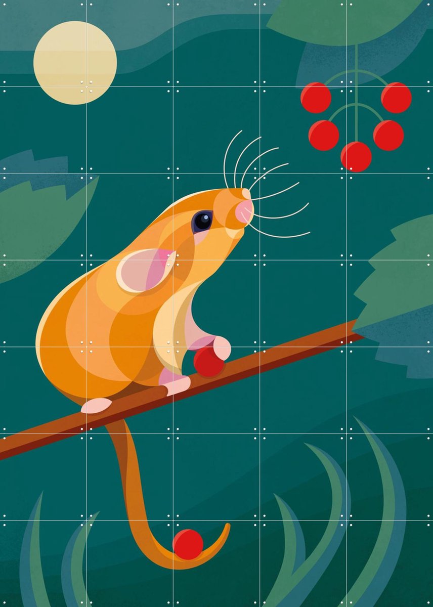 IXXI Hazelmuis, Elke Uijtewaal - 100 x 140 cm - Gratis ophangtool - Grote wanddecoratie en posters - Illustraties, Speels, Geometrische Kunst