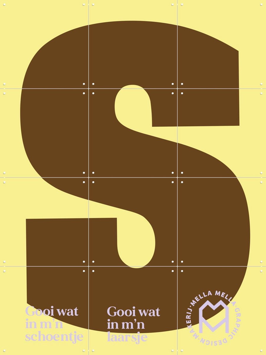IXXI Chocoladeletter S van Sint, Mella Mella - 60 x 80 cm - Gratis ophangtool - Grote wanddecoratie en posters - Typografie, Grafisch Ontwerp
