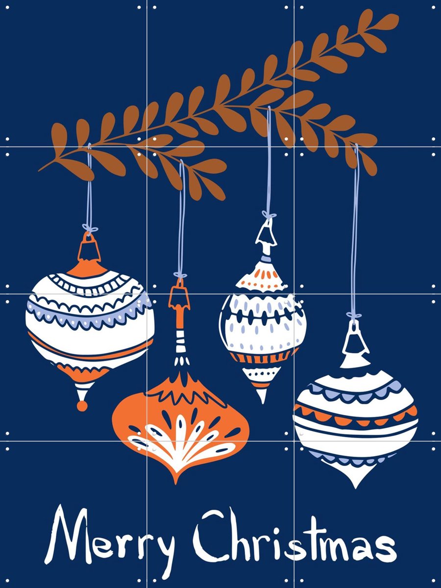 IXXI Cheerful Little Christmas Baubles - Blue, Annick & Various - 60 x 80 cm - Gratis ophangtool - Grote wanddecoratie en posters - Grafisch Ontwerp