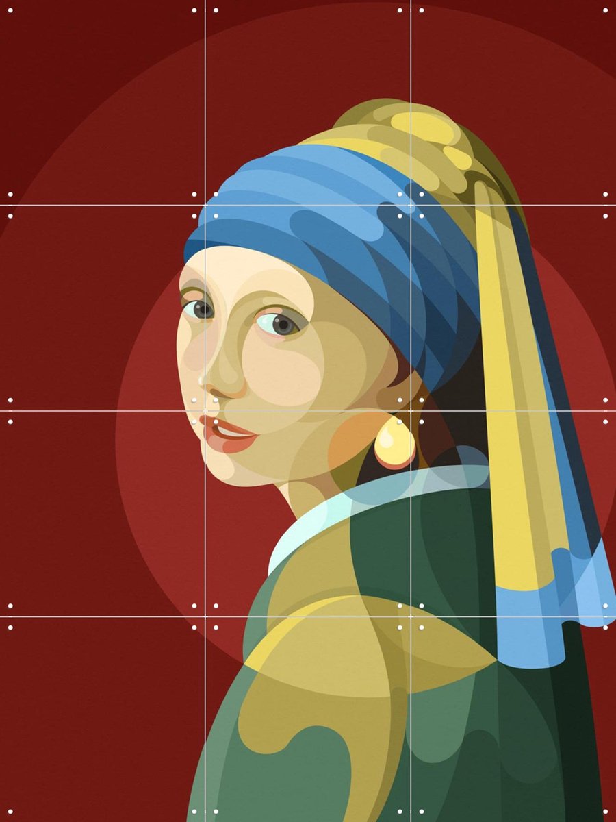 IXXI Girl with a Pearl Earring, Elke Uijtewaal - 60 x 80 cm - Gratis ophangtool - Grote wanddecoratie en posters - Illustraties, Klassiek