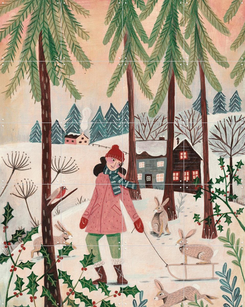 IXXI Walking in the snow, Caroline Bonne Müller & Various - 80 x 100 cm - Gratis ophangtool - Grote wanddecoratie en posters - Kleurrijk