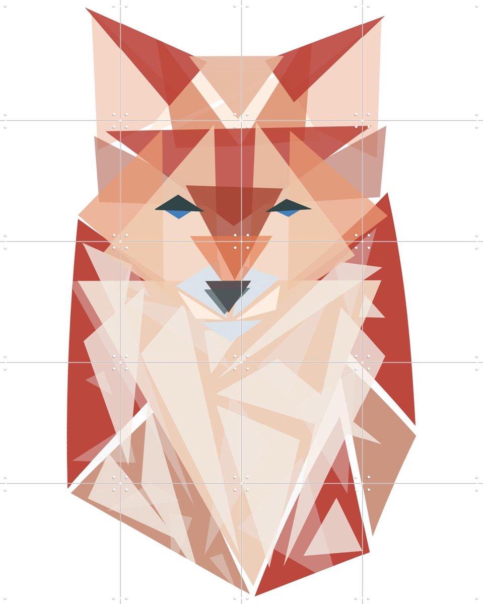 IXXI Polygon Fox, BAINAI - 80 x 100 cm - Gratis ophangtool - Grote wanddecoratie en posters - Digitale Kunst, Geometrische Kunst, Illustraties