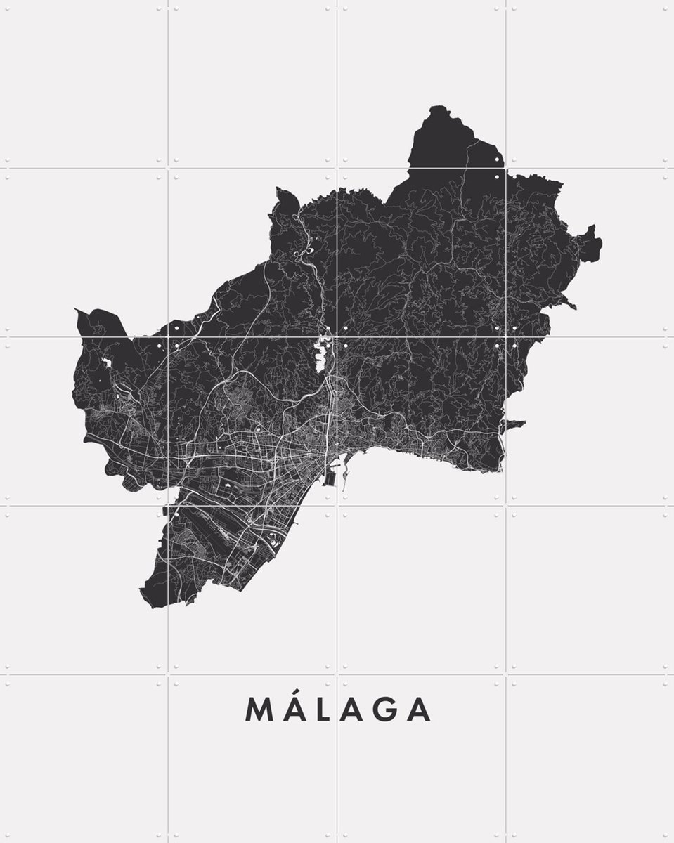 IXXI Málaga City Map, Kunst in Kaart - 80 x 100 cm - Gratis ophangtool - Grote wanddecoratie en posters - Grafisch Ontwerp, Abstract, Minimalisme