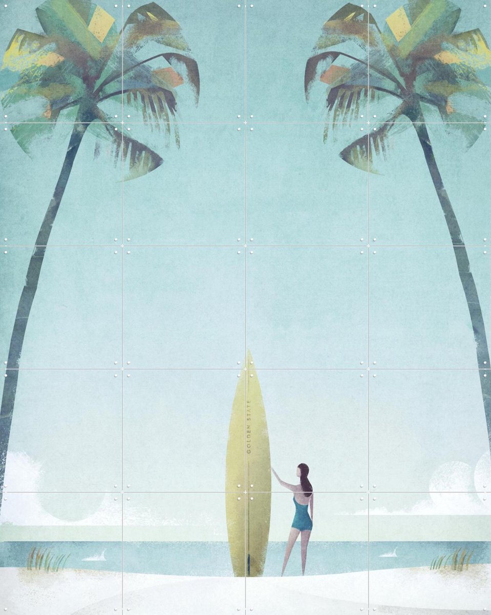 IXXI The Surfer 3, Henry Rivers - 80 x 100 cm - Gratis ophangtool - Grote wanddecoratie en posters - Minimalisme, Illustraties, Aquarel, Slaapkamer