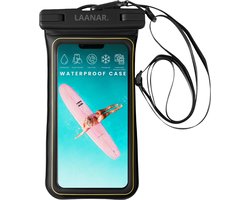 LAANAR® Waterdicht Telefoonhoesje Drijvend - Dry Bag Onderwater Hoesje Telefoon tot 6.8 inch - Waterbestendig Hoesje met Dubbele Clip Sluiting incl. Nekkoord - 100% Waterproof Telefoonhoesje - Zwart