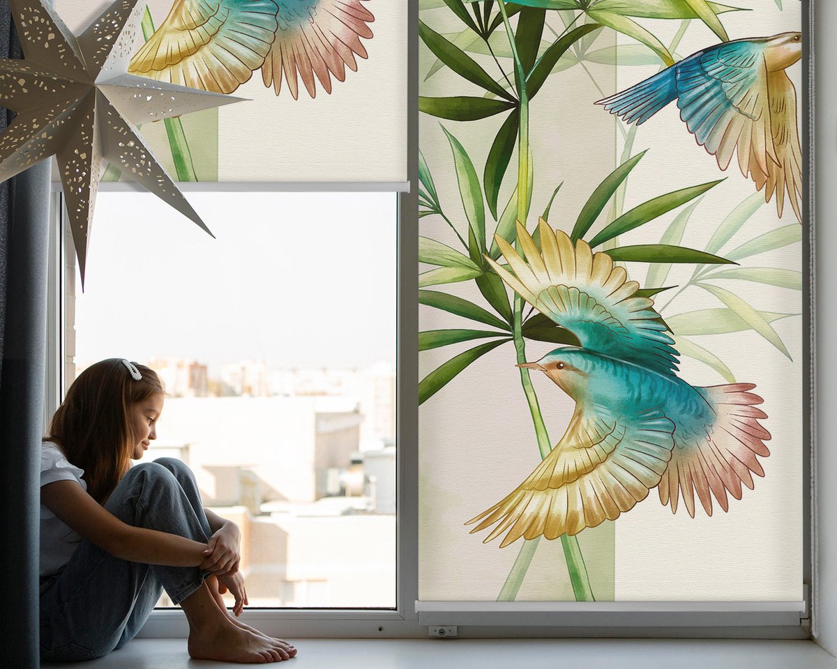 Coloray Rolgordijn Lichtfilterend - Vogels in De Bladeren Transparant Rolgordijn - 90x140 cm - Groente Lichtfilterend Rolgordijn - Dieren Rolgordijn Op Raamopening - Rolgordijn Kantoor