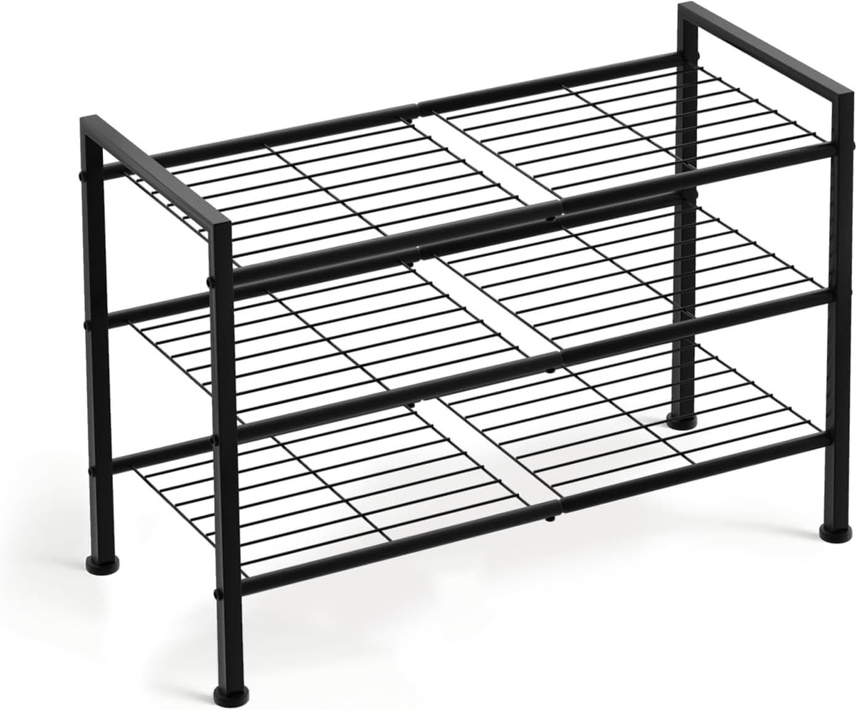 Imperatoris - Schoenenkastje - Schoenenrek - Voor 9 Paar Schoenen - Schoenenkast - Schoenenplank - 3 Verstelbare Lagen - Opbergen van Schoenen - ‎27 x 67.5 x 48 cm - Metaal - zwart