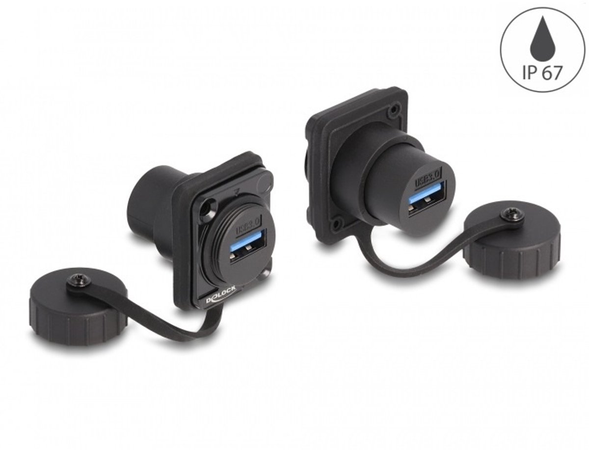 USB-A D-type module met beschermkap | USB3.0 5 Gbps | IP67 | zwart