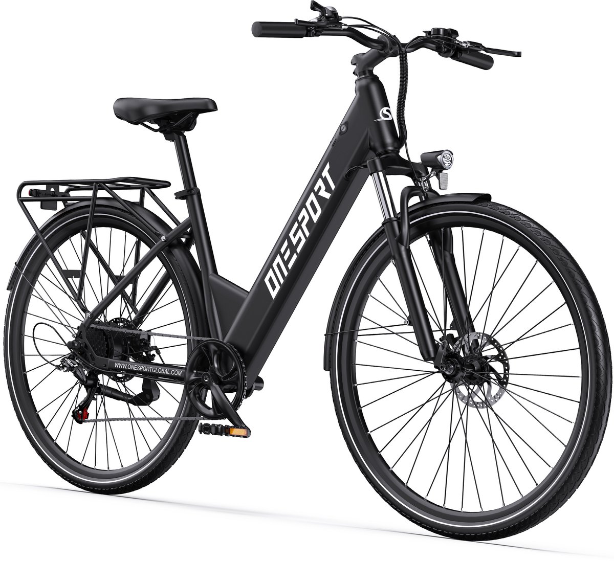 OneSport – Elektrische Stadfiets met 468Wh Accu – Max.100 km Actieradius – Shimano 7 Versnellingen – Hydraulische Vering & Schijfremmen – Donkergrijs