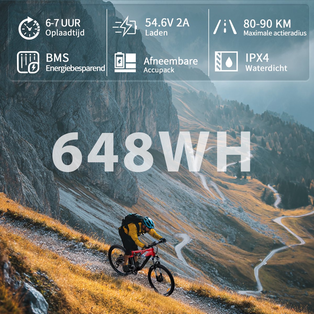DUOTTS Elektrische Fiets - 648Wh/13.5Ah Accu - 26x2.6 Inch All thumbnail 3