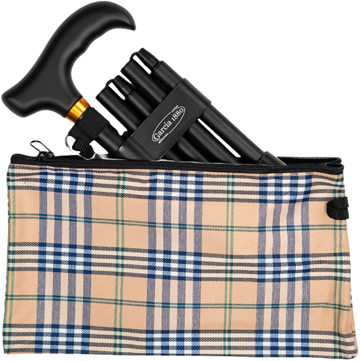Garcia 1880 Wandelstok opvouwbaar - Incl. polsbandje en opbergtas - Zwart - Verstelbaar van 84 tot 92 cm - Aluminium - Derby handvat - Wandelstok vrouwen en mannen - Met wandelstok clip