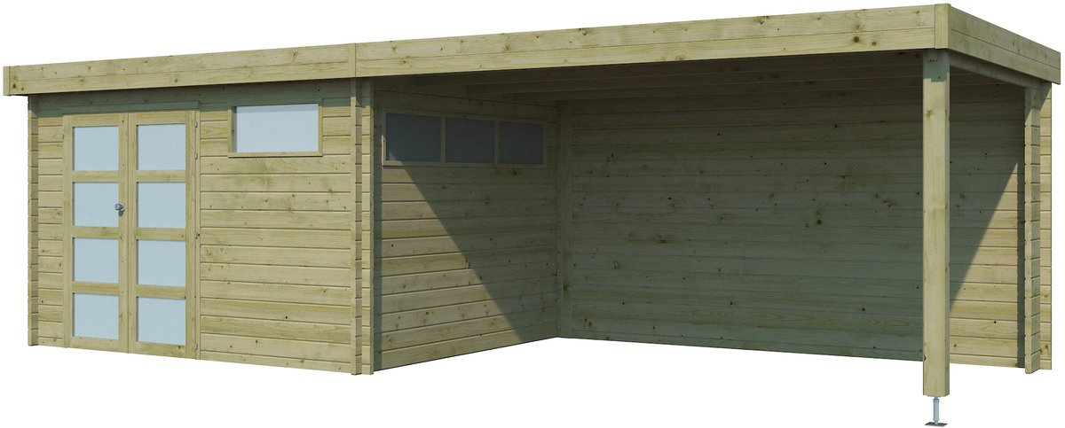 Woodlands Blokhut Modern met Overkapping en Dakisolatie Geïmpregneerd 755 x 295 cm