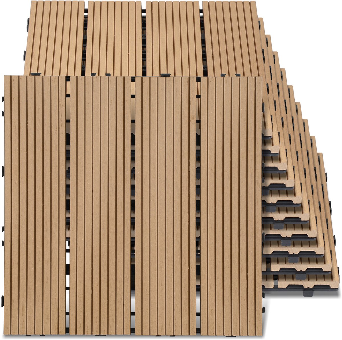 22x Terrastegels30x30 cm klikbaar, geschikt voor terras, patio en buitenruimtes Teak