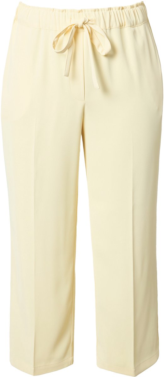 Ulla Popken - Dames - 7/8-broek persplooien elastische tailleband strikbandje - Zacht geel - Maat 50