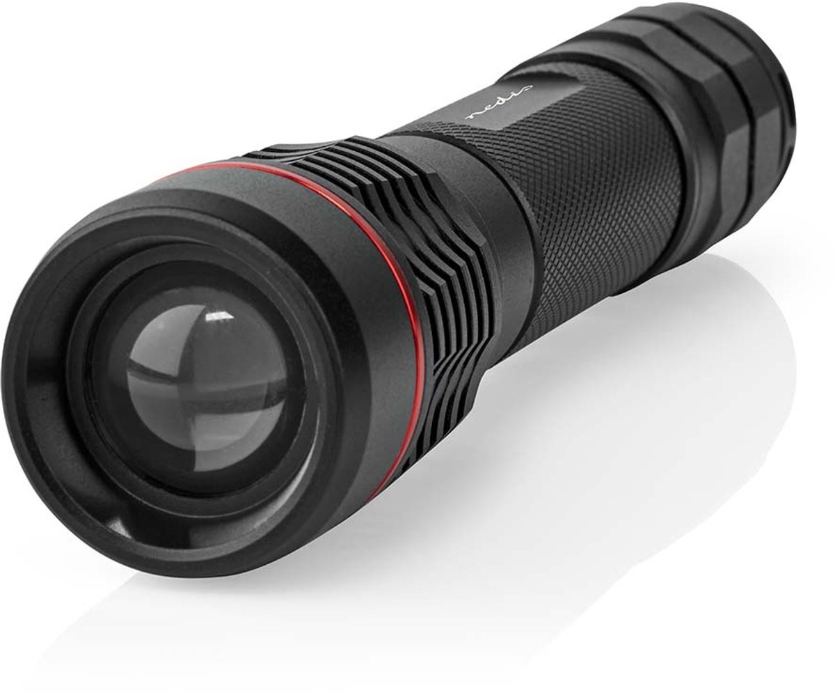 Nedis LED-Zaklamp - Batterij Gevoed - 3.7 V DC - 10 W - Ingebouwde Lithium-Ion - Incl. batterij(en) - Oplaadbaar - Nominale lichtstroom: 1000 lm - Lichtbereik: 200 m - Stralingshoek: 10 °