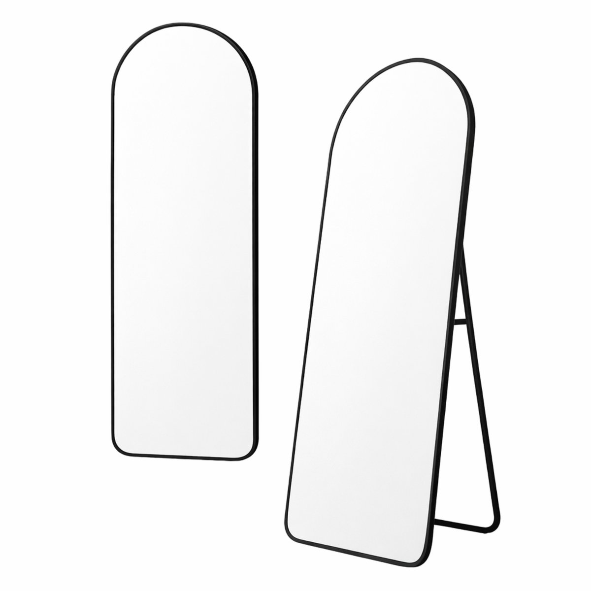 Luxaliving Passpiegel - Half Ovaal - Zwart - Metaal - Veiligheidsglas -Passpiegel 160x50cm - Staande Spiegel - Wandspiegel met haken - Slaapkamerspiegel - Hangspiegel - Wandspiegel