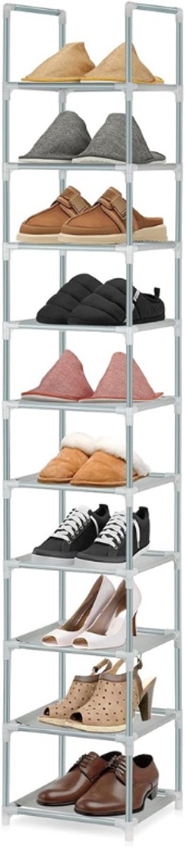Imperatoris - Schoenenkastje - Schoenenrek - 28 x 28 x 16 cm - Schoenenkast - Schoenenplank - 10 Verstelbare Lagen - Opbergen van Schoenen - ‎‎‎Voor 10 Paar Schoenen - Metaal - grijs