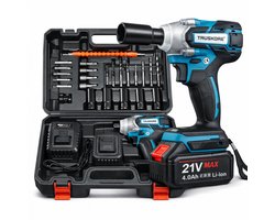 Truskore Accu Slagmoersleutel - Slagmoersleutelset - Slagmoersleutel elektrisch - Slagschroevendraaier - incl. 13x Moerdoppen, 2x Accu