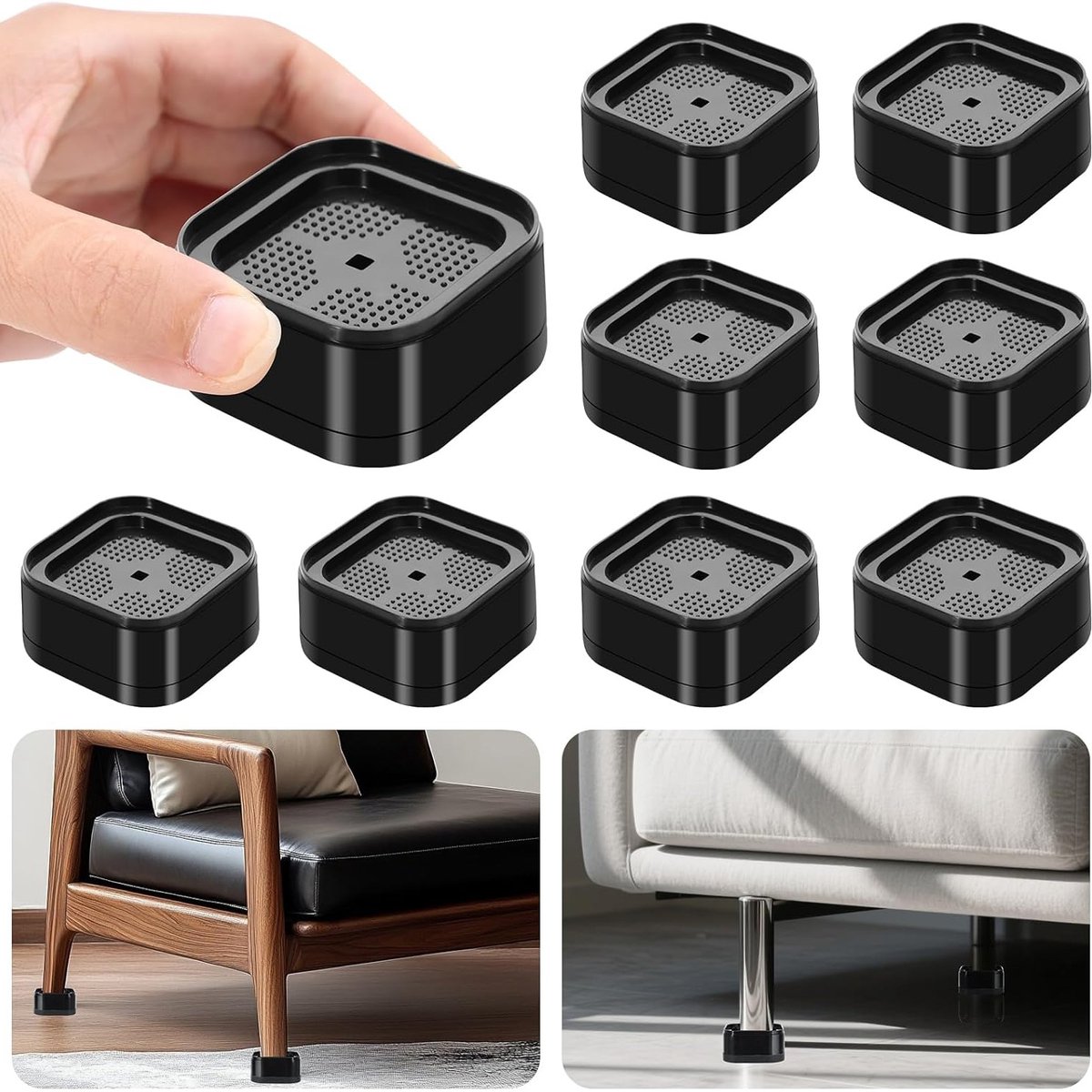 8 Stuks Verstelbare Meubelverhogers – Stapelbare Bedverhogers 3.5cm/6cm/8cm/10.5cm – Zware Bed- en Bankverhogers, Verstelbare Meubelpoot Verhoger voor Bed, Tafel, Stoel, Bank – Antislip en Schokdempend, Zwart