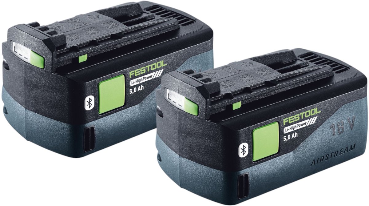 Festool accuset 2x BP 18 Li 5,0 HP-ASI HighPower accupack 18 V 5,0 Ah Li-Ion ( 2x 578519 ) Bluetooth met laadstatusindicator
