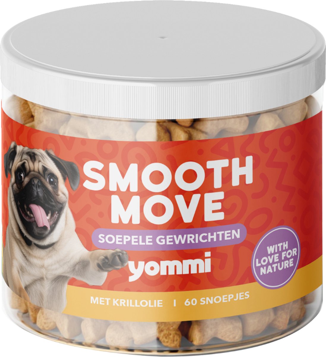 Yommi Smooth Move snack supplement met krillolie - Gewricht Supplement hond - 60 stuks - ondersteunt soepele gewrichten -krillolie - stijfheid, soepele gewrichten , voor oudere honden, soepele beweging