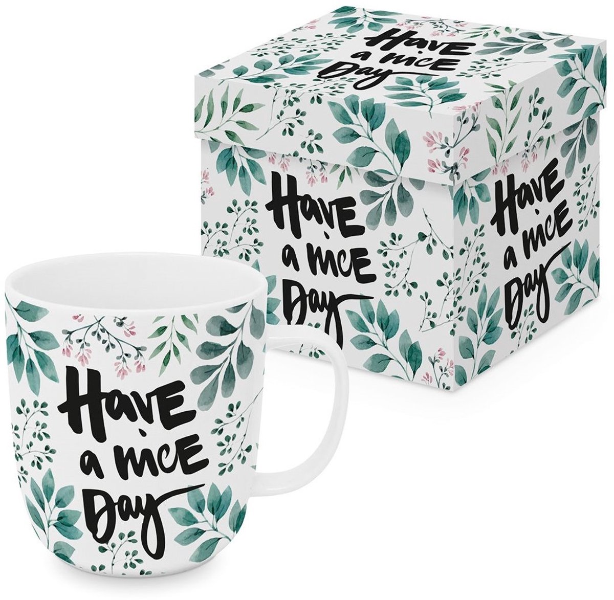 PPD-mok-porselein-matte finish-have a nice day-wit-groen-zwart-kado-doosje-cadeau