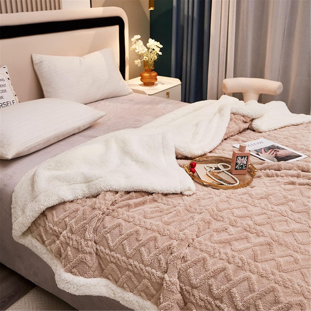Famanu Sherpa - knuffeldeken - wollig - schapendeken - superzacht - fleecedeken - als bankdeken - sprei of woondeken - kaki - 150 x 200 cm